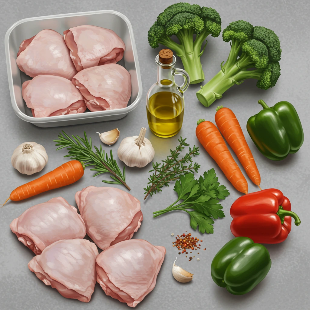 Simple Chicken Thigh Recipe Meal Prep with Roasted Vegetables and Healthy Sides